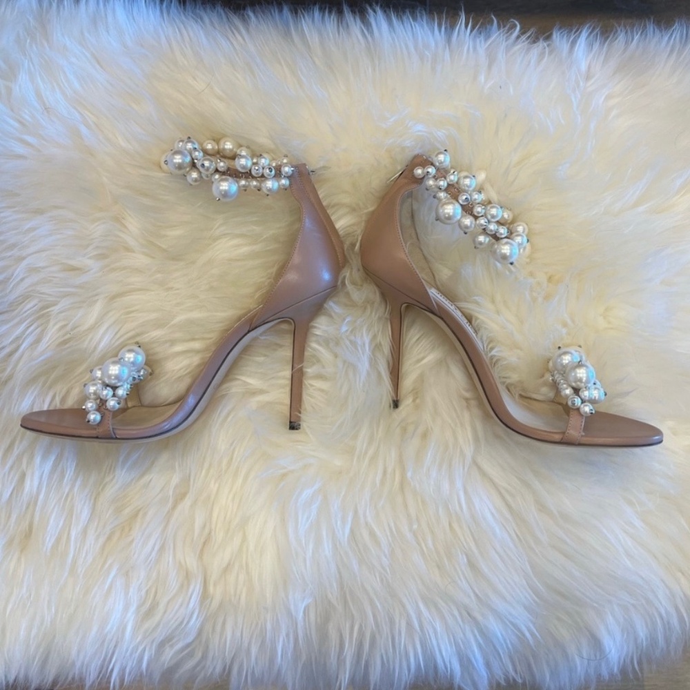 Jimmy Choo Maisel Pearl-Embellished Heels in Ballet Pink Size 37.5 (7.5)